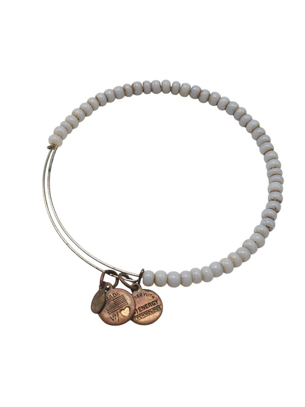 Alex And Ani White Beaded Bangle Bracelet With Energy Technology Charms